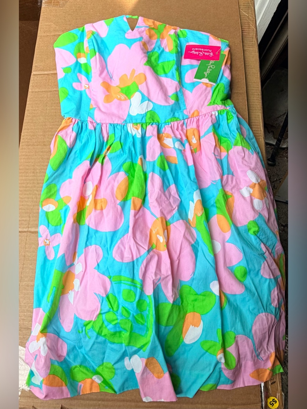 Lilly Pulitzer Strapless Floral Dress in Blue, Pink & Green